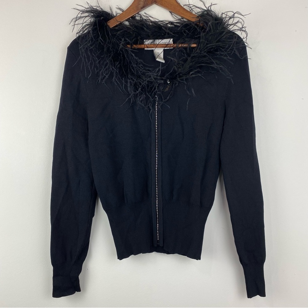 Vintage Victoria Harbour size Medium Women’s Black Feather Collar Cardigan